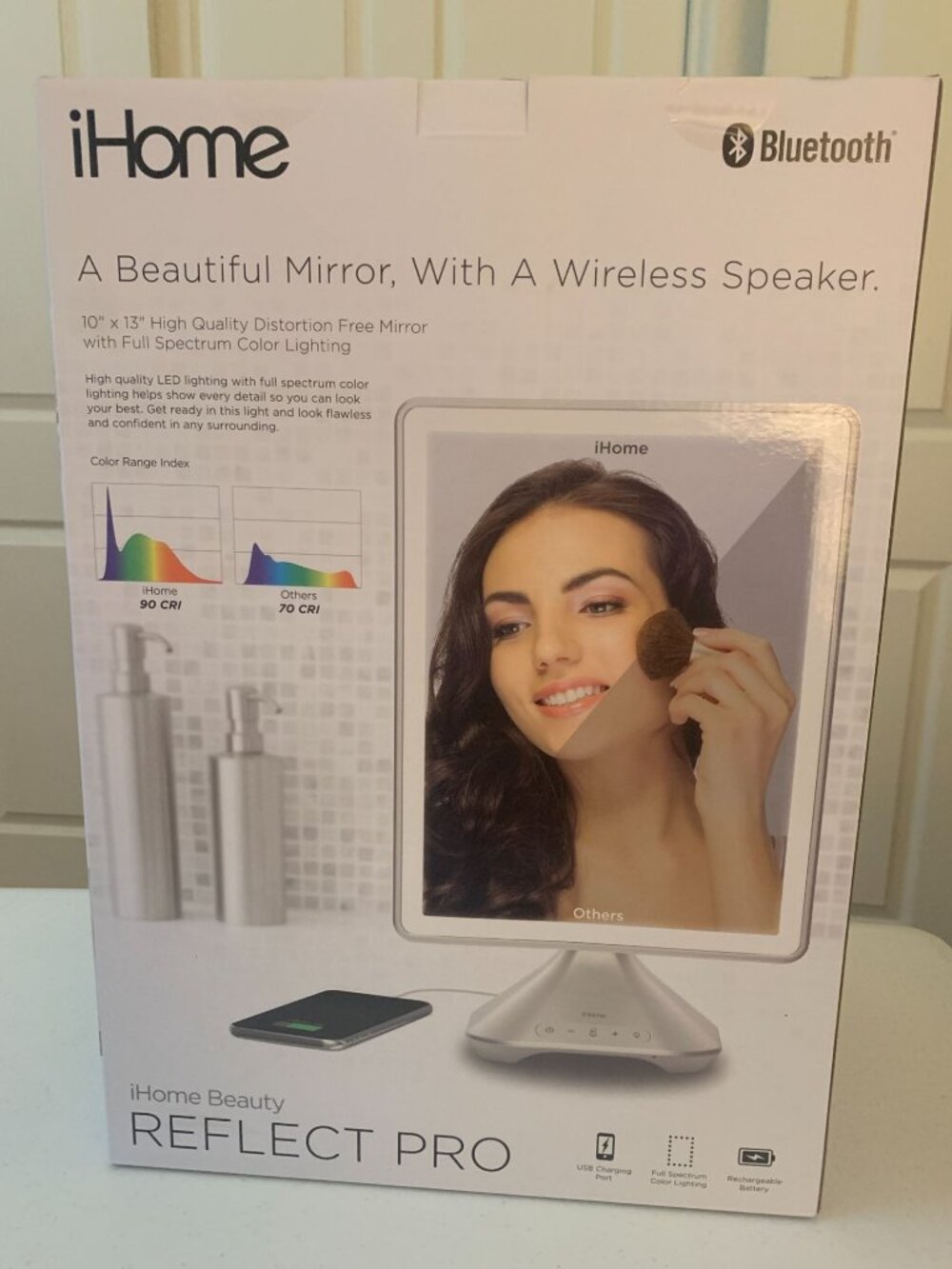 iHome Reflect Pro Vanity Mirror With Bluetooth Speaker Full Spectrum Lighting US